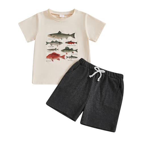 Image of Fernvia Toddler Baby Boy Summer Clothes 2T 3T 4T Animal Print Short Sleeve T-shirts Tops + Drawstring Shorts Outfits