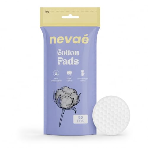 Image of Nevae Multipurpose Cotton Pads, 100% Cotton, Embossed Double Sided, for Skin Cleaning, Eye & Face Makeup Removal, Nail Polish Removal, Soft Round Facial Cotton Pads (50 Pcs)