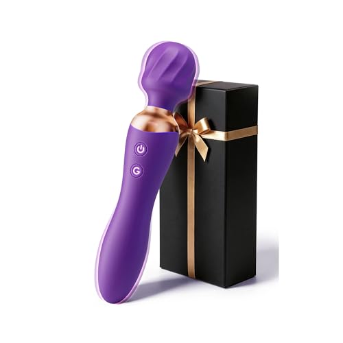 MOOLIGIRL Vibrator Wand Dual-Ended Dildo 24 Vibration Patterns Adult Women G Spot Sex Toy Powerful Quiet Motor Cordless & Waterproof Massager Solo & Couple Clitoral Nipple Weight Toys - Purple