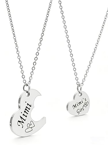 WGLILO Stainless Steel Chain Matching Granddaughter Heart Necklace Set - Gifts for Mom Aunt Sister Grandma Women Teens Daughter Birthday Christmas Valentines Mother’s Day(MIMI)