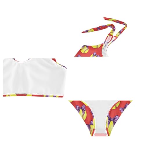 Image of Girls Swimsuit Two Piece Swimwear Bikini Set Pink Bow Softball Bathing Suit for 3-12T,