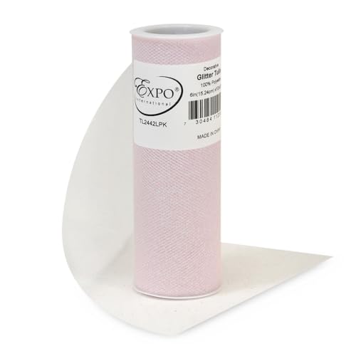 Image of Expo International Decorative Glitter Tulle, Roll /Spool of 6 inch X 10 Yards, Lightweight Polyester Tulle Fabric for Costumes, Wedding, and Party Decorations, Washable, Easy-to-Use, Light Pink