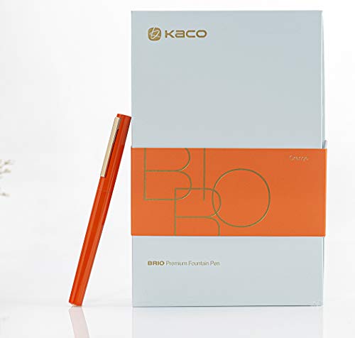 KACO Fountain Pen Brass Metal Pen Includes Gift Box and Ink Refill Converter EF Nib (Orange)