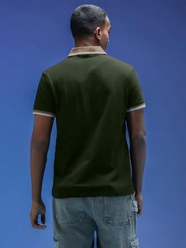 Image of Veirdo Pure Cotton Half Sleeves Regular Fit Plain Solid Classic Polo Colored Collar T-Shirt for Men (Colors: Olive, Black & White)