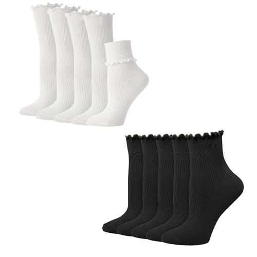 Image of Women Girls Ruffle Cute Frilly Socks Turn-Cuff Ankle Crew Casual Socks
