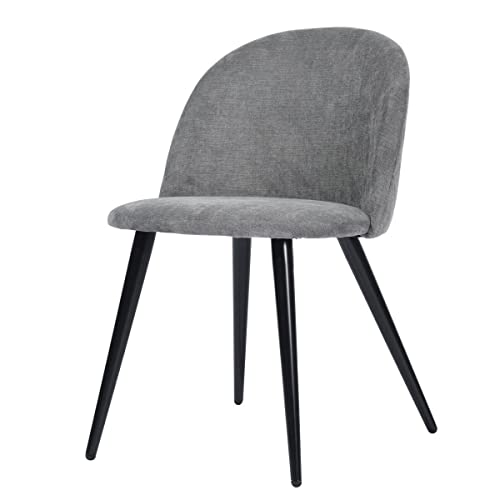 Image of Amazon Brand - Umi Romantic Vintage Side Dining Chair - Rustic Fabric Upholstered Seat with Black Powder-Coated Metal Legs for Elegant Home Dcor in Light Grey