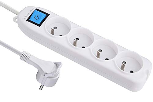 Electraline 32041 Bloc 4 prises avec interrupteur/fiche plate 1,5 m Blanc