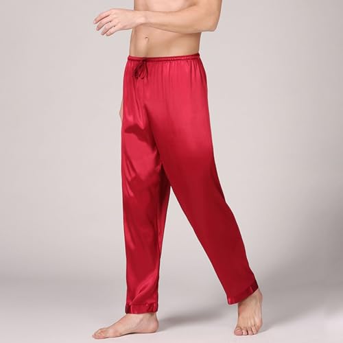 Men's Satin Pajama Pants Long Pj Trousers Lightweight Straight Leg Lounge Loose Summer Elastic Waist Sleepwear3
