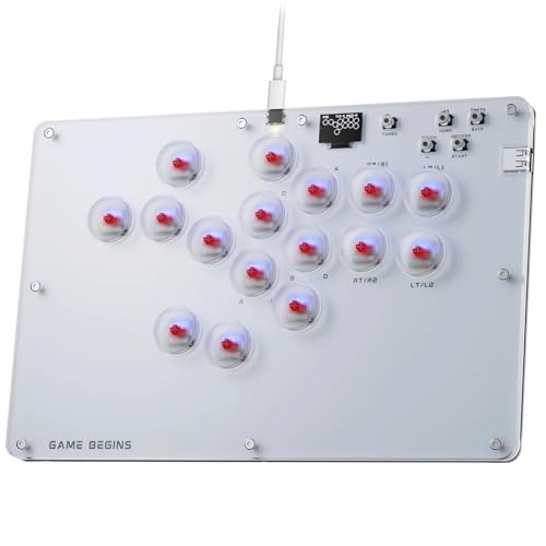 ARCCI Arcade Stick Leverkless Controller 16 Keys, All-Buttom Custom RGB Fight Stick Pad with Hot-swap Low-Profile Red Switch, SOCD & Turbo Functions, Arcade Fighting Stick for PC/Ps3/Ps4/Steam/Switch