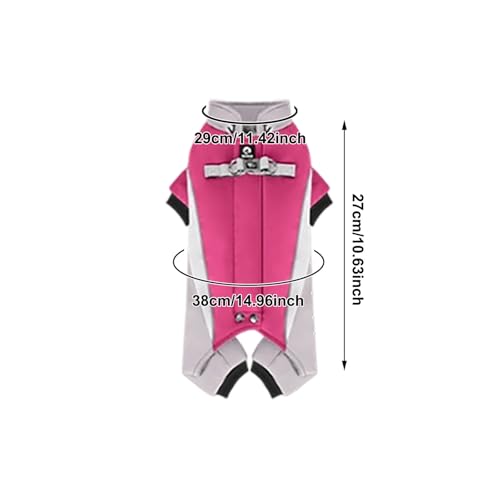 Hunde-Wintermantel, Ganzkörper-Abdeckung, warmer Fleece-Hunde-Schneeanzug mit integriertem Geschirr, wasserdicht, winddicht, Welpenpuffer mit 4 Beinen, reflektierend, Rollkragen, kaltes Wetter, Rosa