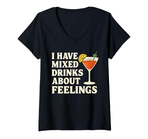 Mujer Camiseta de cóctel con texto en inglés 'Mixed Drinks About Feelings' Camiseta Cuello V