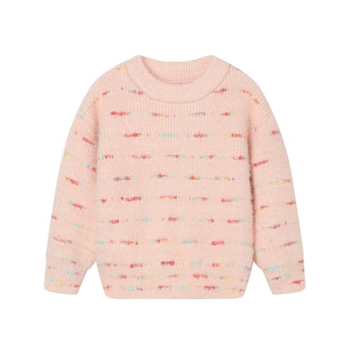 Mud Kingdom Girls Fuzzy Sweater Pullover Colorful Stripes Fashion Knitwear for Toddler Casual