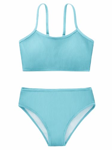 Image of Girl's 2 Piece Swimsuit Solid Spaghetti Strap Bikini Sets Beach Bathing Suit Swimwear for Teen Kids