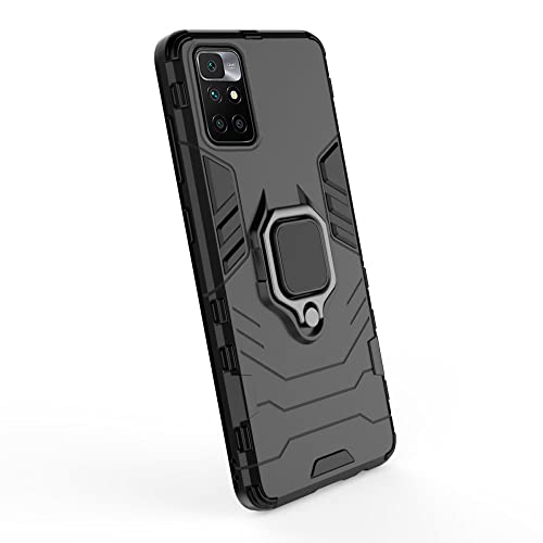 Image of Pikkme Polycarbonate Mi Redmi 10 Prime Back Cover | D5 Tough Armor Bumper | 360 Protection Case | Ring Holder Stand Case for Mi Redmi 10 Prime (Black)