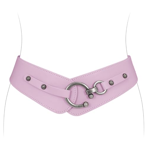 JASGOOD Womens Elastic Wide Belts Retro Stretchy Belt Vintage Cinch Belts for Dresses Coats Purple