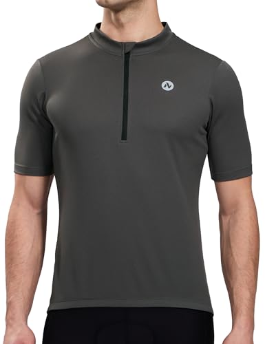 Nepest Bike Jersey for Men Cycling Reflective Quarter Zip Cycle Biking Shirts with Zipper Pockets Moisture Wicking Breathable Biker Tops Deep Grey XL