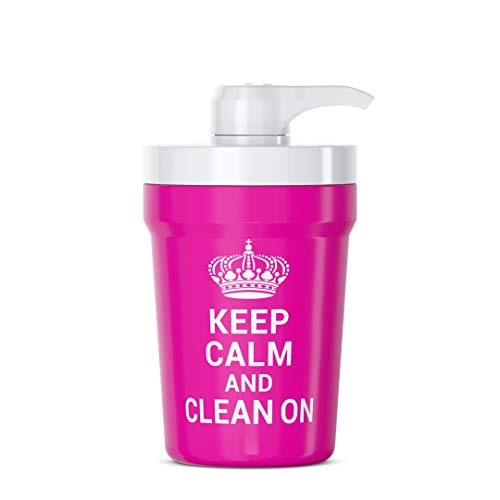 PumpCup Dispensador portátil de desinfectante de manos para portavasos de coche (Keep Calm Rosa)