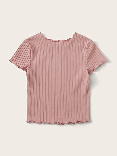 Image of SHENHE Girl's Short Sleeve Ribbed Knit Lettuce Trim Crewneck T Shirt Tee Tops