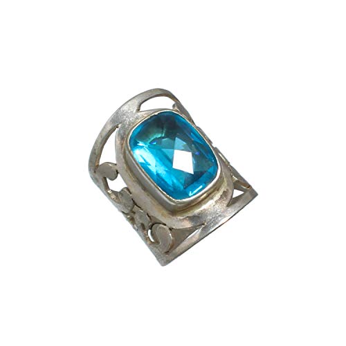 Bague en topaze bleue argent sterling 925 facettes fait main taille 5.5