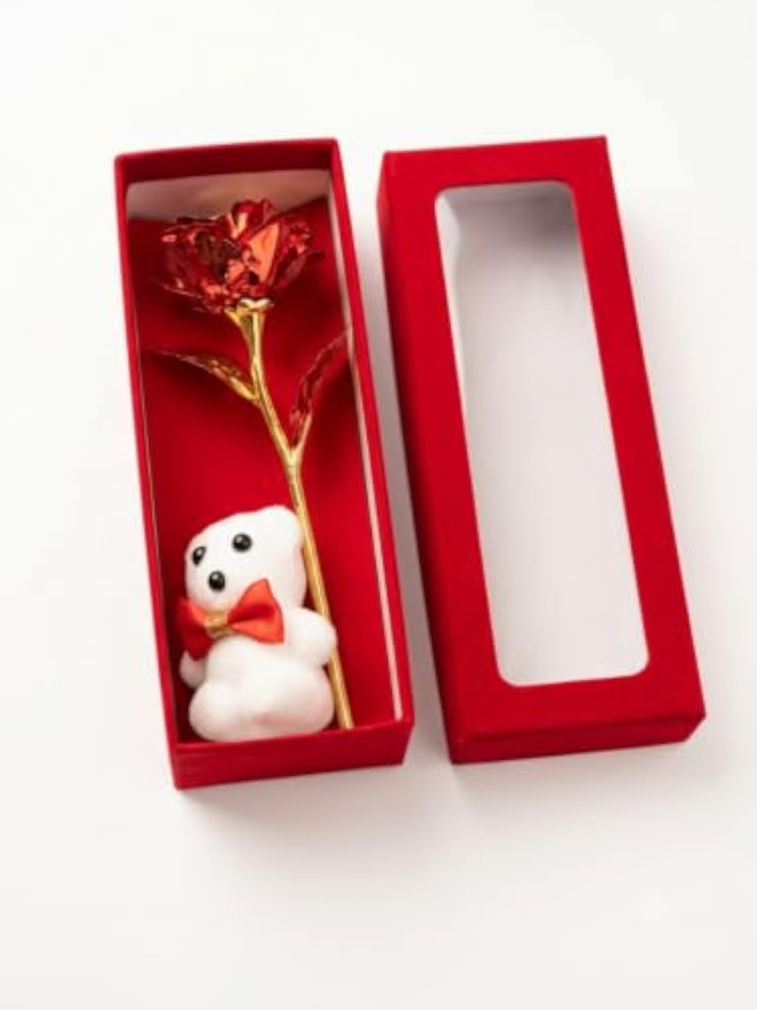 Artificial Rose Gold Stem Teddy Bear Gift Set