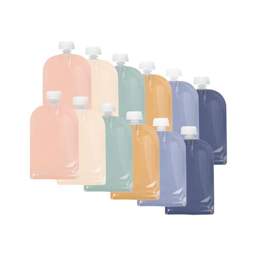 Jané Poches Réutilisables pour Purée Bébé 100 ml, Lot de 12, Sans BPA, Compatible Lave-Vaisselle et Congélateur