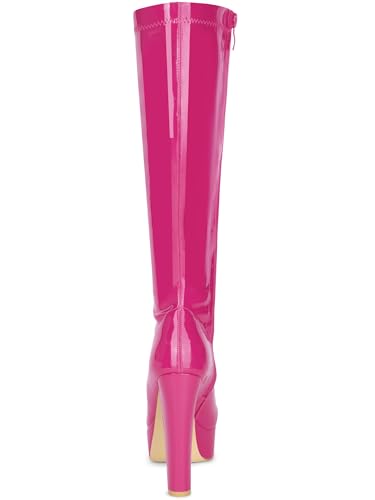 Allegra K Women's Patent Leather Platform Gogo Boots Chunky Heel Knee High Boots3