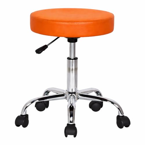 Image of NGFC Chrome Base Adjustable Swivel Stool | 15-Inch Cushioned Seat - Orange | Height Adjustable with 360 Swivel | Smooth Casters | Stylish & Durable Stool for Home, Office, Salon, Clinic, or Bar Use