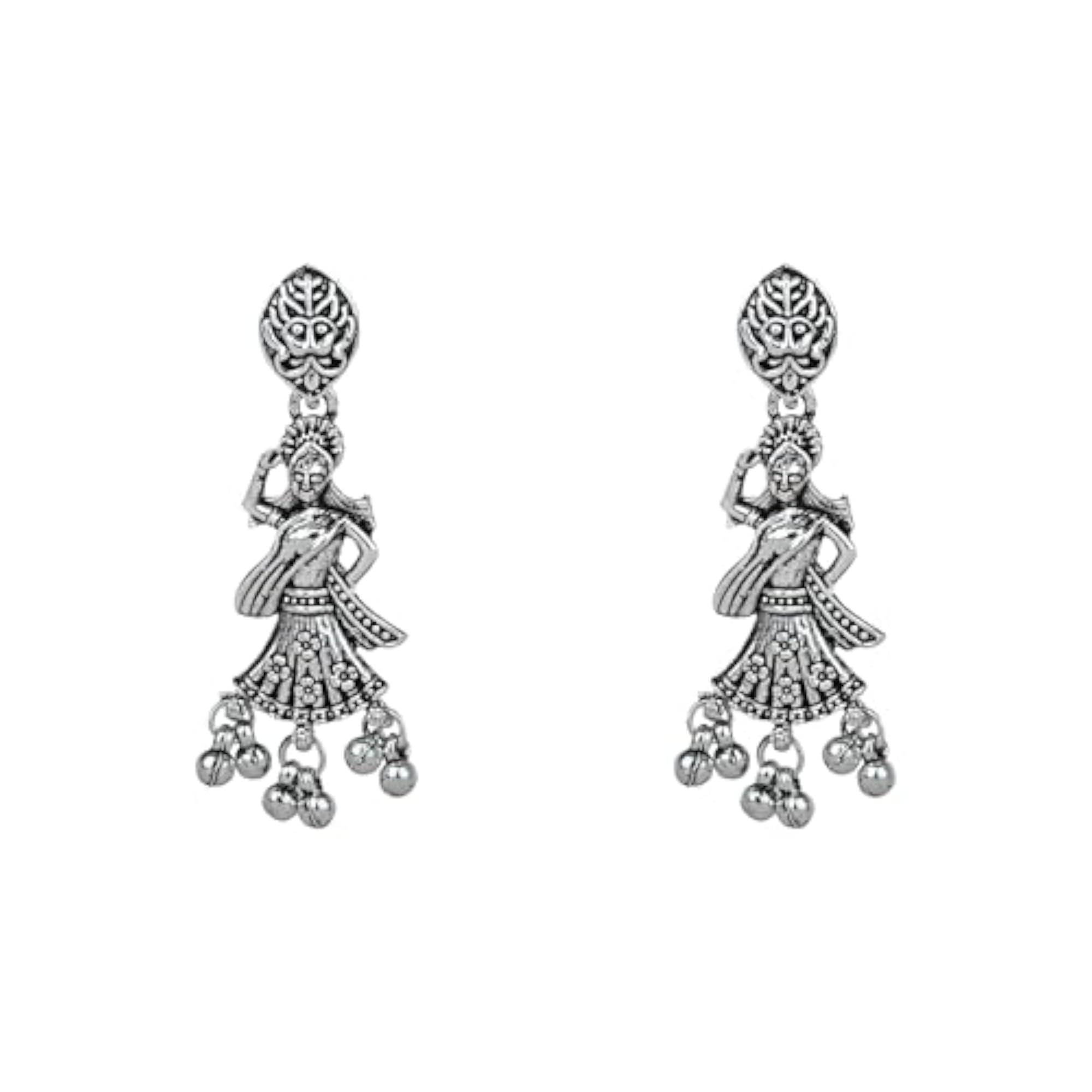 Women's Silver Oxidised Design Long Necklace Jewellery Set