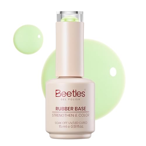 Beetles Matcha Green Rubber Base Gel 15ml Sage Green Builder Base Coat Strengthening Nail Gel Sheer Jelly Green Soak Off UV LED Gel Polish for Apex Build & Natural Nails