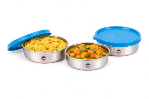 Image of TOSAA Stainless Steel Sigma Container Small - 825 ml (Pack of 3) | Airtight & Leakproof Lid |Compact & Travel-Friendly | Easy to Carry | Perfect for Office, School & Home Use
