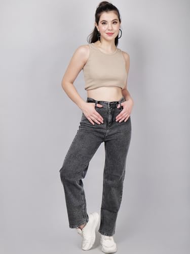 Image of Women's Reguler Fit Modern Regular High Rise Strechable Solid Clean Look Jeans- Dark Grey