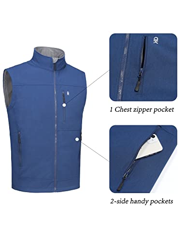 Little Donkey Andy Men’s Lightweight Softshell Vest Fleece Lining Heated Warm Zip Up Windproof Outerwear Jacket Sleeveless Water Resistant Windbreaker For Golf Hiking Running Outdoor, Blue, 2X-Large #TOP3