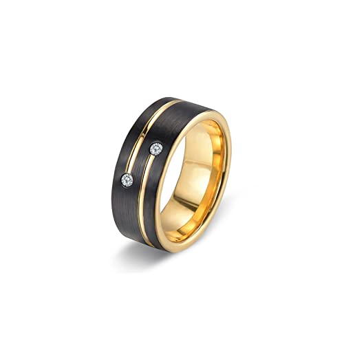 Xusamss Fashion Line Ring Stainless Steel Crystal Band Ring