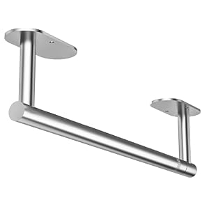 Paper Towel Holder Under Cabinet, Self Adhesive or Wall Mounted SUS304 Stainless Steel Paper Towel Holder for Kitchen, Bathroom, Farmhouse, Barbecue and Laundry (Silver)