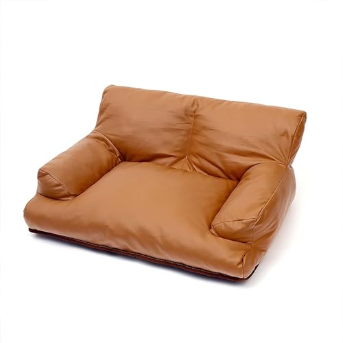 Craoopii Pet Sofa Bed, Vintage Cat Dog Faux Leather Sofa with Non-Slip Bottom for Dogs Cats (Brown, Large)