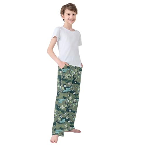 CaTaKu Boys Game Joypad Pants for Boys Girls Wide Leg Sweatpants Kids Long Bottoms with Pockets Size 6-14Y3