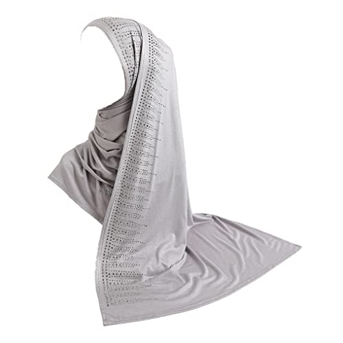 Cotton Jersey Muslim Long Scarf With Rhinestones Headscarf Islamic Hijab Shawl Arabic Rectangular Headwrap
