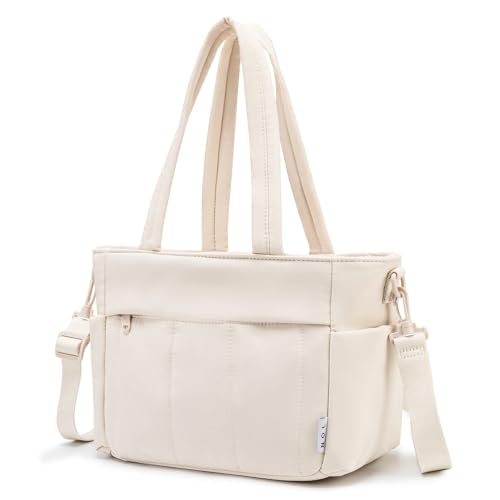 NOL Natural Organic Lifestyle Lunch Bag for Women Lightweight Puffy Leakproof Cooler Tote with Adjustable Strap Freezable & Insulated for Work/Outdoor (Cream)