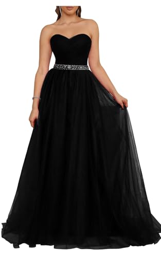 Misshow Robe de Cocktail à Bustier Sexy Dos Nu Robe de Soirée Vintage Longue à Paillettes Brillante à Traine en Mousseline Noir 44