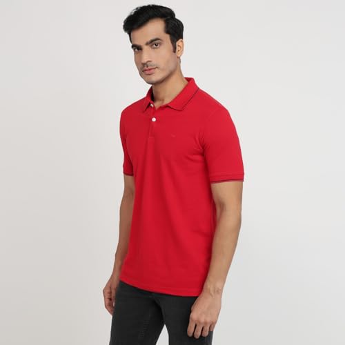 Image of Park Avenue Men Slim Fit Solid Pattern Cotton Polyester Blend Half Sleeve Polo Neck Casual T-Shirt