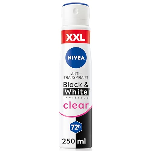 NIVEA Black & White Invisible Clear Deo Spray XXL, antitranspirante con fórmula antimanchas, desodorante con protección 72h y complejo de cuidado NIVEA (250 ml)
