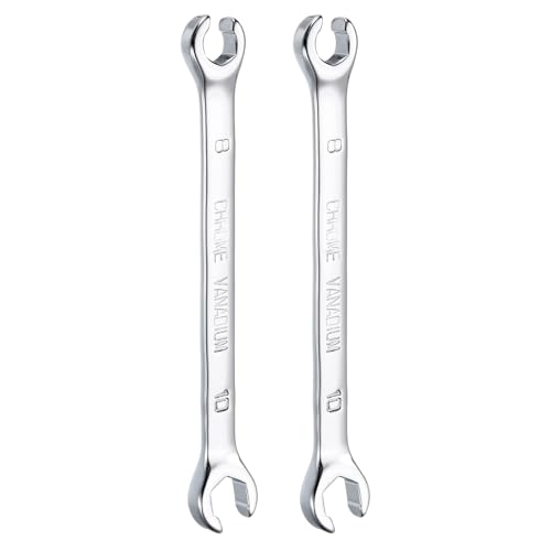 HARFINGTON 2pcs Flare Nut Metric Wrench 8mm x 10mm CR-V Mirror Polished Chrome Plating Metric Wrench for DIY Hand-making Automotive Repairs and Household Maintenance