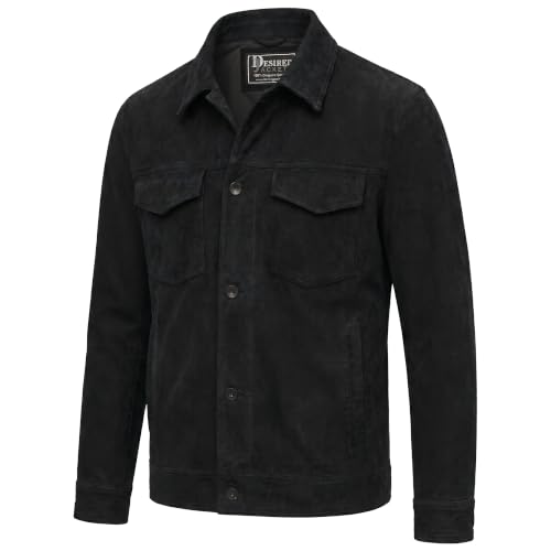 Image of Men's Suede Leather Jacket Real Lambskin Suede Casual Leather Jackets For Men Suede Trucker Coat for Mens