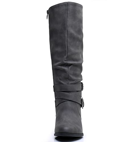 Image of GLOBALWIN Women's Knee High Cowboy Boots - Minimalist Western Round Toe Cowgirl Boots with Comfortable Block Heel, Plain Sleek Design, Tall Dress Boots for Women
