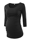 BBHoping Women's Maternity Tops 3/4 Sleeve Round Neck Classic Side Ruched Pregnancy T-Shirt Black