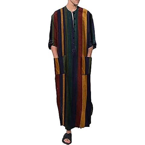 Men's Muslim Robe Hoodies Top Cotton Linen Arabic Clothing Men Kaftan Dresses Casual Loose Summer Long Shirts Short Sleeve Dressing Gown Housecoat Cover