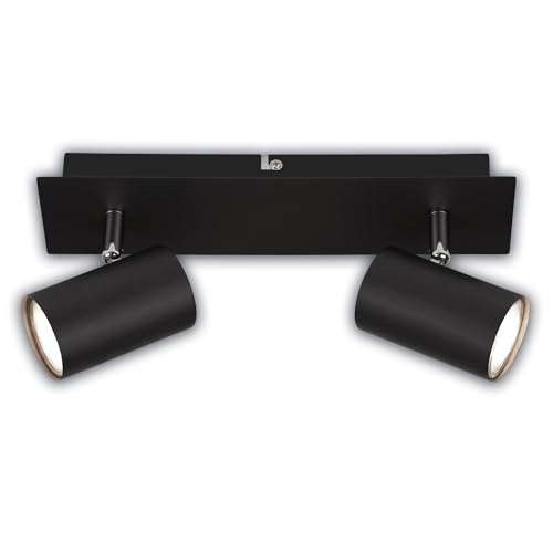 BRILONER - Focos LED Interior Techo con Clase de Eficiencia Energética A+, Orientable, 3000K Blanco Cálido, 2x focos 2W, 450 Lum, Aprox. 50.000H Luz, Lampara Techo, Candeeiro Teto, 29 cm, Negro
