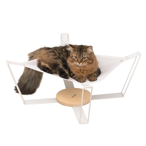 Petcomo Cama hamaca para gatos, cama elevada de acero para mascotas para interiores y exteriores, desmontable y transpirable, cama blanca portátil, adecuada para gatos y perros pequeños, MK2071B