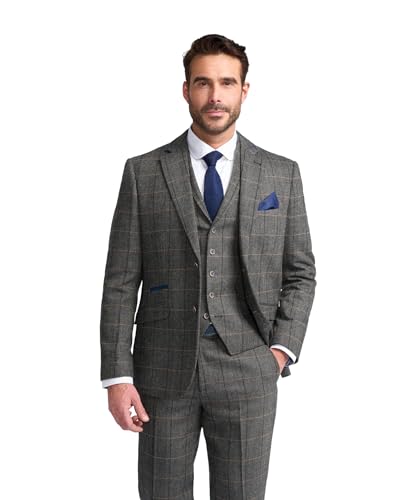 Costume tweed homme gris pour mariage et bureau veste gilet pantalon slim