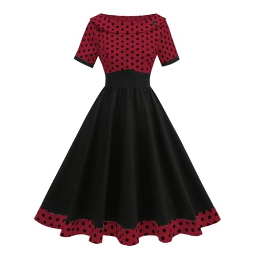 U-Boot-Ausschnitt 1950er Jahre Kleider für Frauen Vintage 50er Jahre Polka Dot Rockabilly Kleid Patchwork Audrey Hepburn Abschlussball Cocktail Swing...